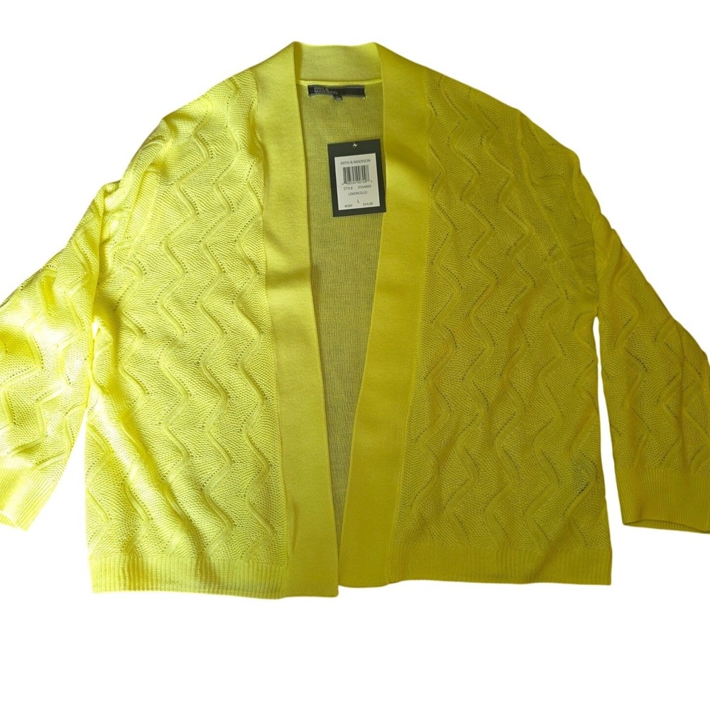89th & Madison Lemoncello ESS4803 Yellow Cardigan Sweater L Matching Belt!